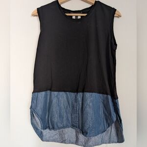 BCBGMaxAzria Black and Denim Contrast Sleeveless Tunic